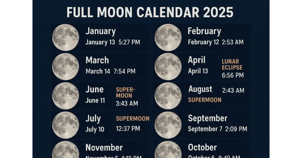 Full Moon Calendar 2025: Your Guide to Dates, Supermoons, Eclipses & Best Viewing Times