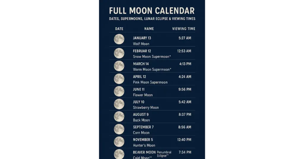 Full Moon Calendar 2025: Your Guide to Dates, Supermoons, Eclipses & Best Viewing Times